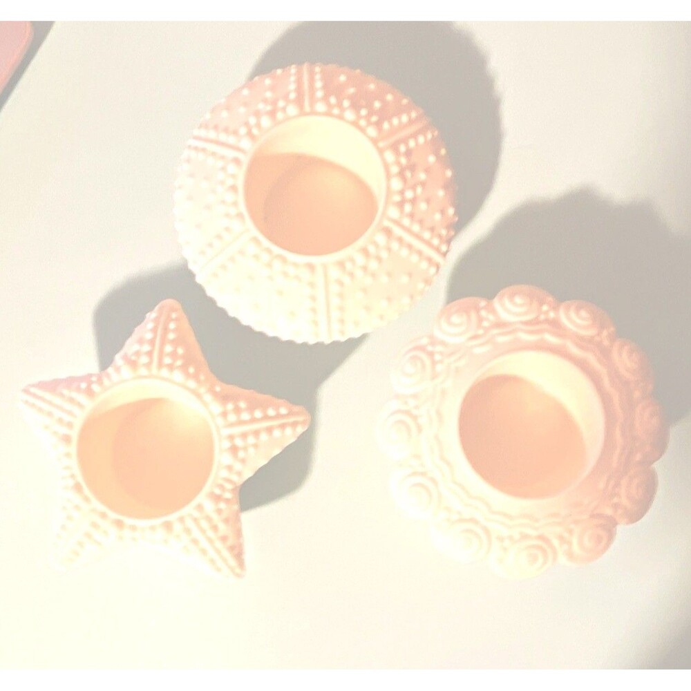 Vintage PartyLite White Ceramic Tea Light Holder Set Star Floral Matte Set of 3
